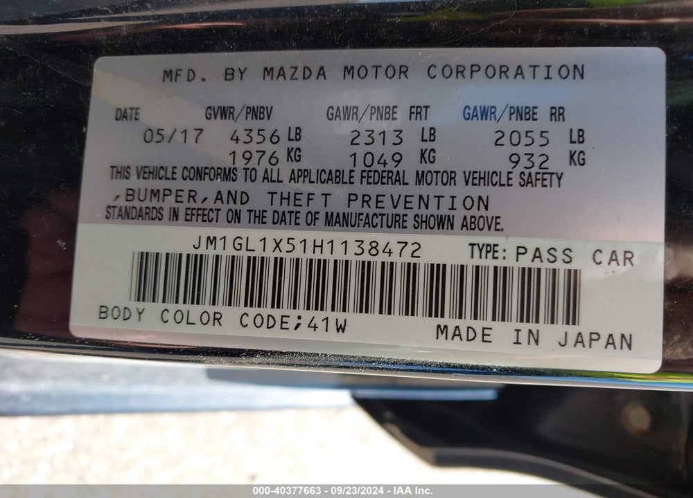 2017 MAZDA 6 GRAND TOURING VIN: JM1GL1X51H1138472