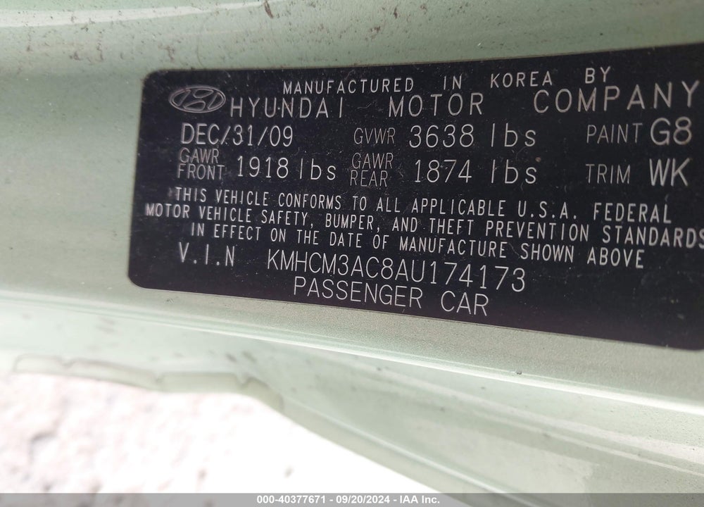 2010 HYUNDAI ACCENT GS VIN: KMHCM3AC8AU174173
