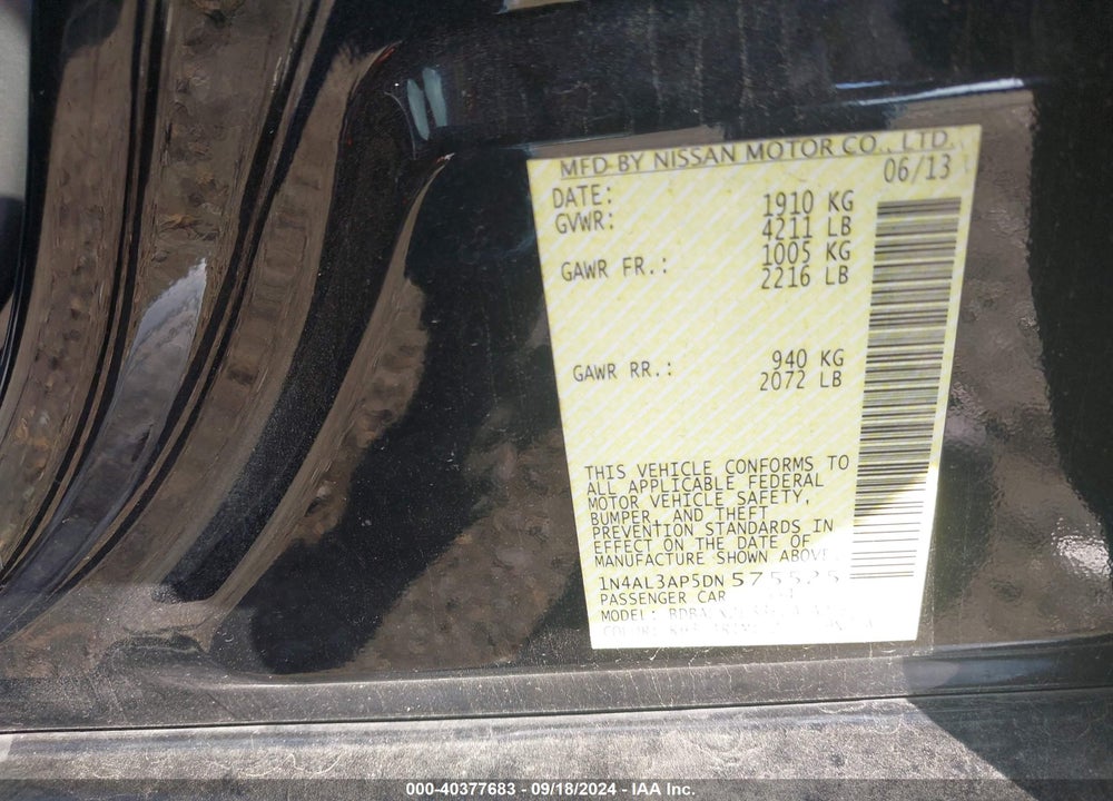 2013 NISSAN ALTIMA 2.5 SL VIN: 1N4AL3AP5DN575525