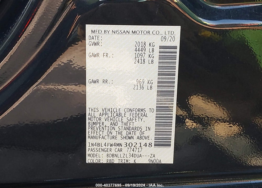 2021 NISSAN ALTIMA PLATINUM INTELLIGENT AWD VIN: 1N4BL4FW4MN302148