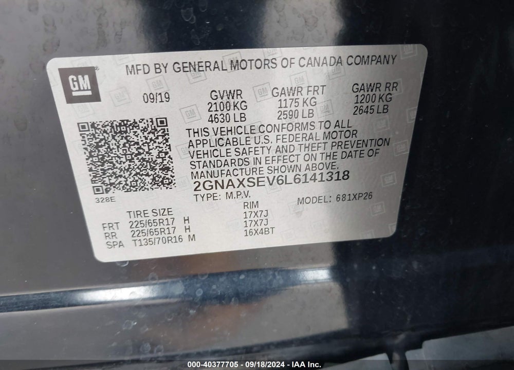 2020 CHEVROLET EQUINOX AWD LS VIN: 2GNAXSEV6L6141318