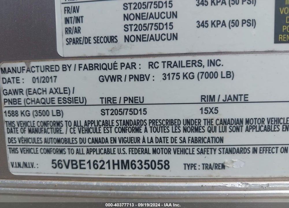 2017 RC OTHER VIN: 56VBE1621HM635058