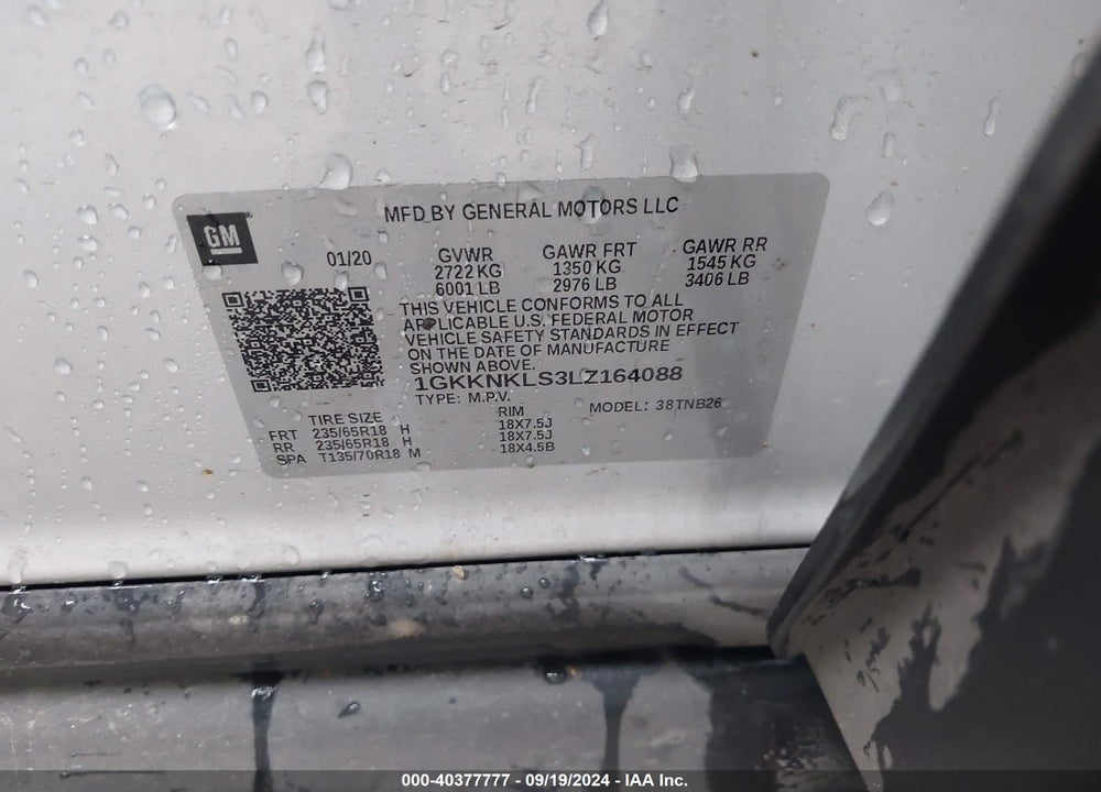 2020 GMC ACADIA FWD SLE VIN: 1GKKNKLS3LZ164088