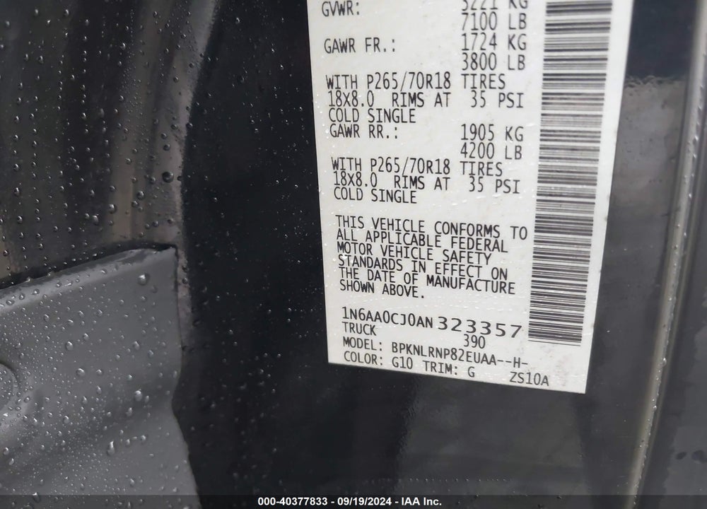 2010 NISSAN TITAN XE VIN: 1N6AA0CJ0AN323357