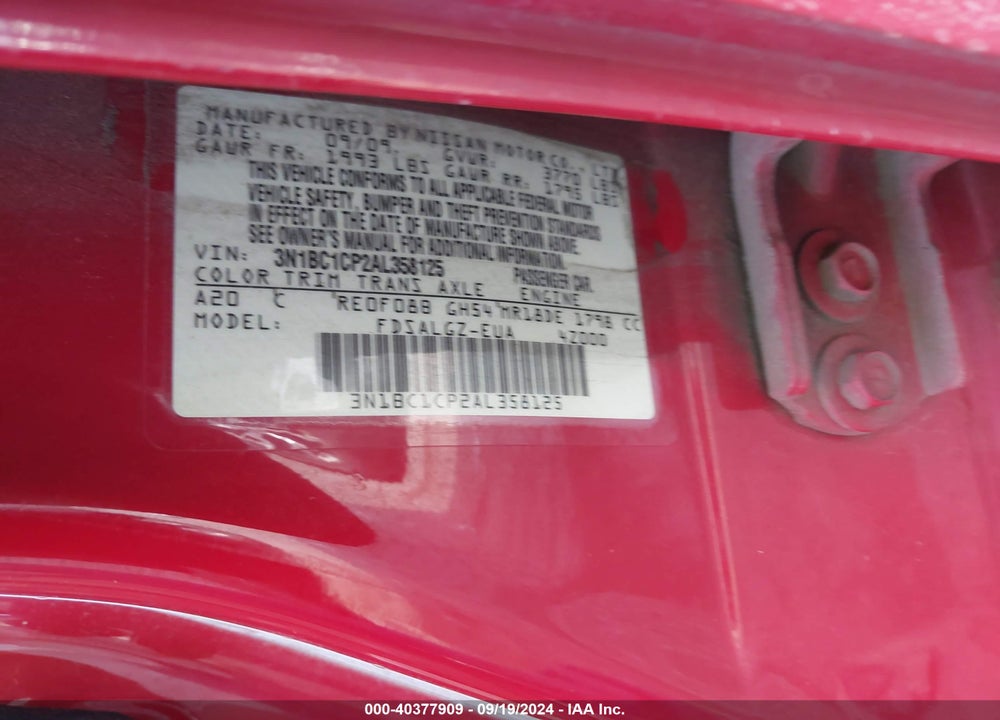 2010 NISSAN VERSA 1.8SL VIN: 3N1BC1CP2AL358125