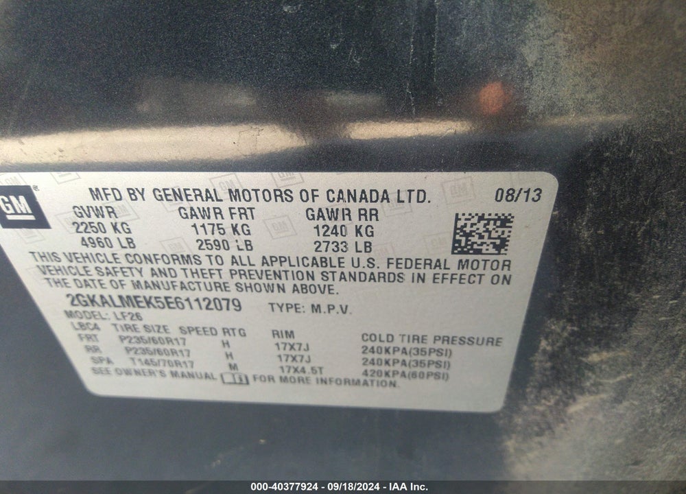 2014 GMC TERRAIN SLE-1 VIN: 2GKALMEK5E6112079