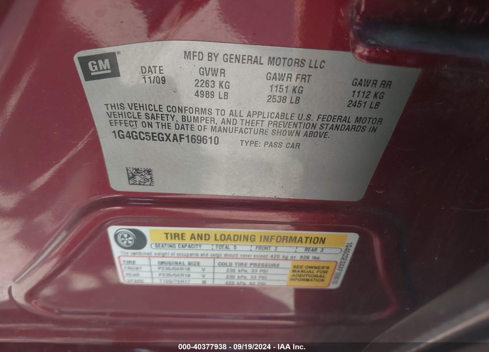 2010 BUICK LACROSSE CXL VIN: 1G4GC5EGXAF169610