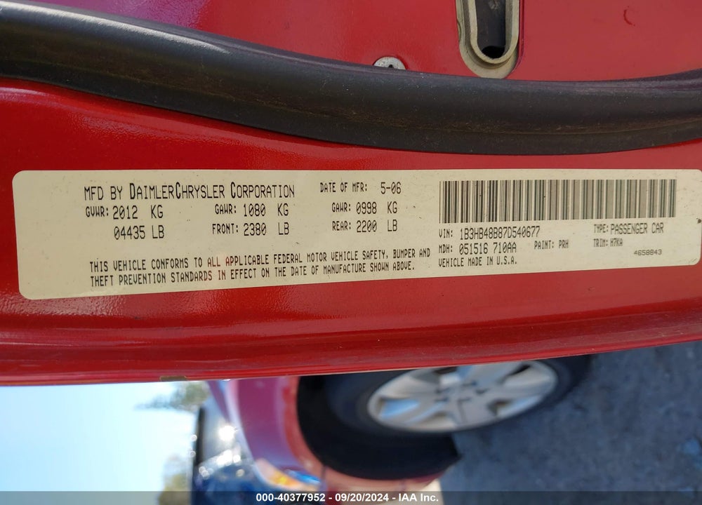 2007 DODGE CALIBER SXT VIN: 1B3HB48B87D540677