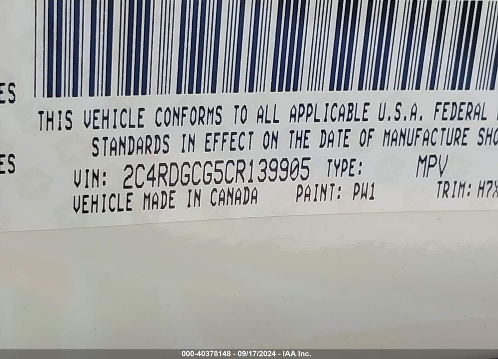 2012 DODGE GRAND CARAVAN SXT VIN: 2C4RDGCG5CR139905