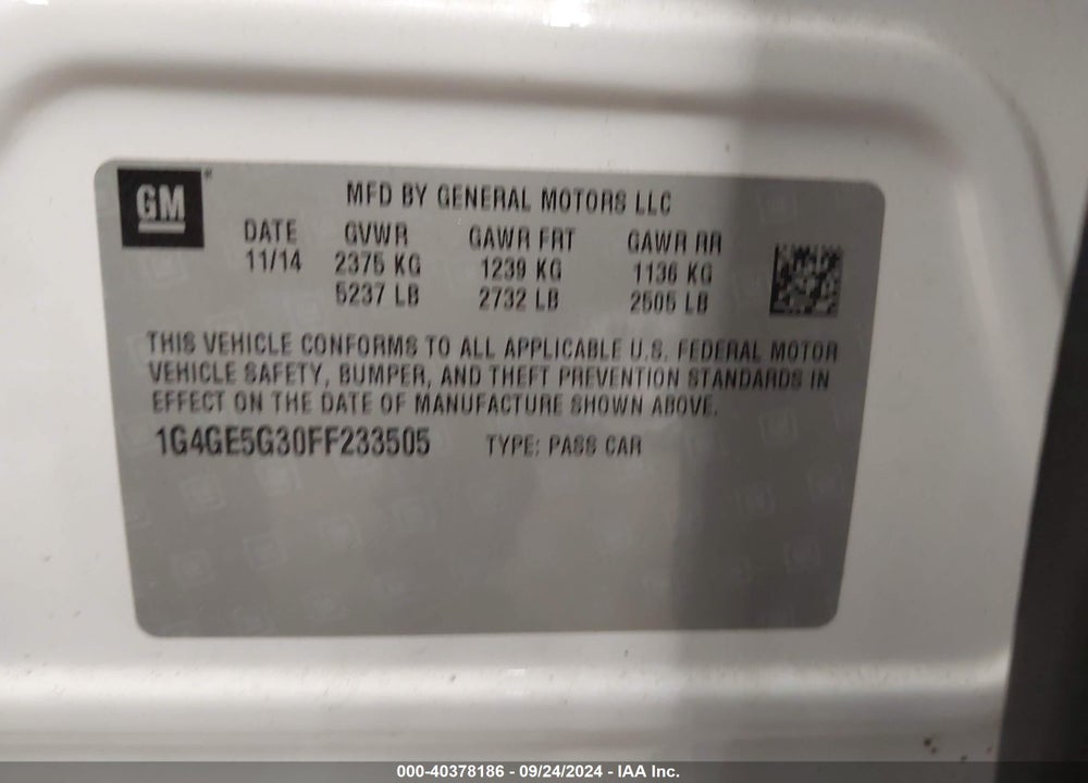 2015 BUICK LACROSSE PREMIUM I VIN: 1G4GE5G30FF233505