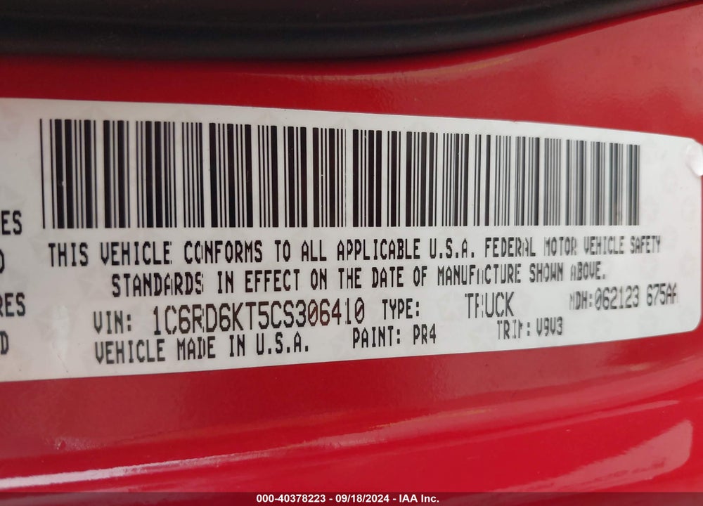 2012 RAM 1500 ST VIN: 1C6RD6KT5CS306410