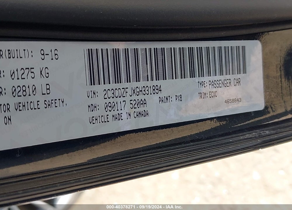 2016 DODGE CHALLENGER R/T SCAT PACK VIN: 2C3CDZFJXGH331894