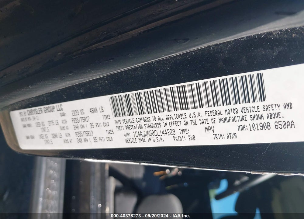 2012 JEEP WRANGLER SPORT VIN: 1C4AJWAG0CL144229