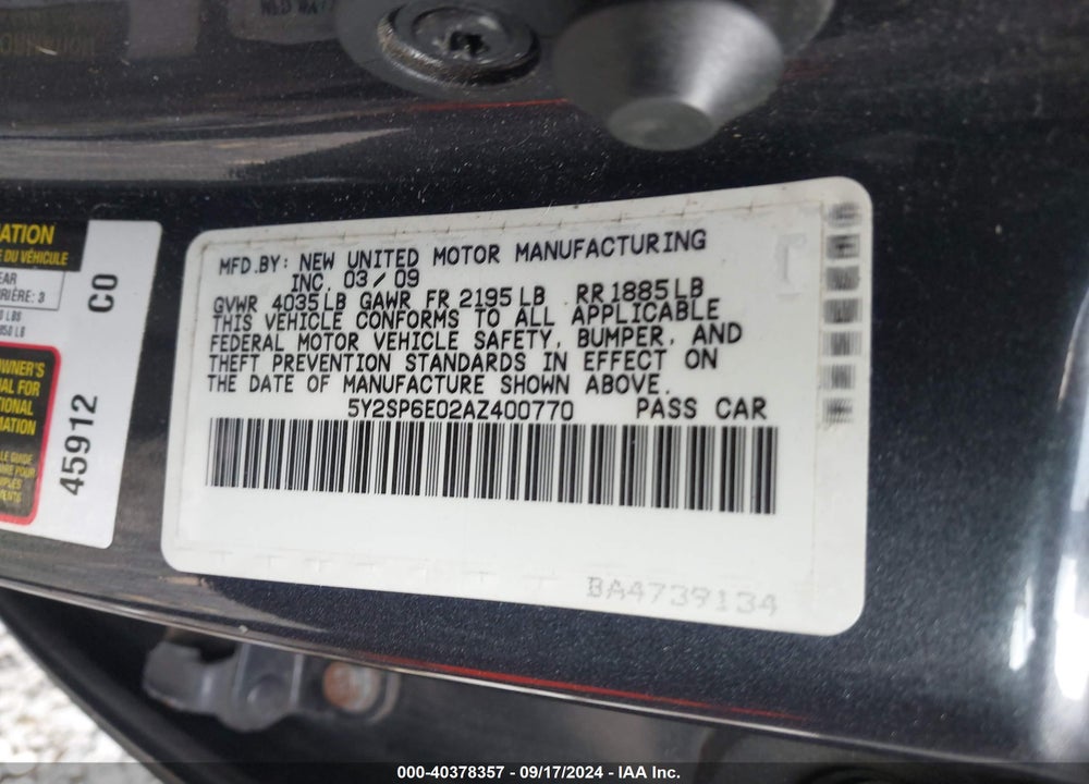 2010 PONTIAC VIBE VIN: 5Y2SP6E02AZ400770