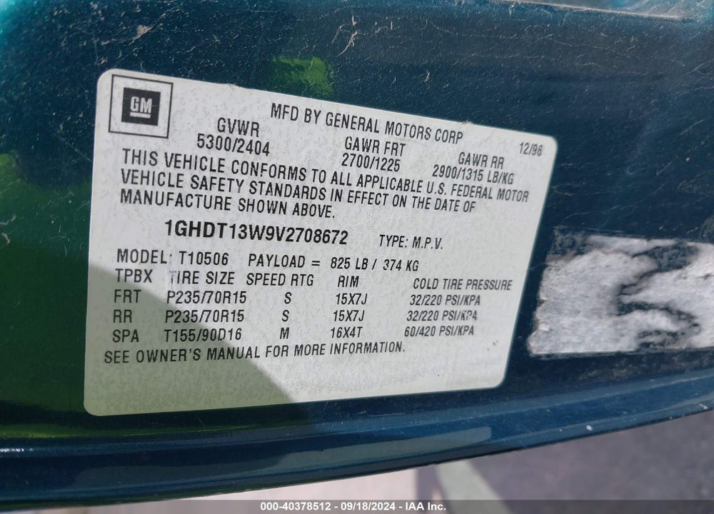1997 OLDSMOBILE BRAVADA VIN: 1GHDT13W9V2708672