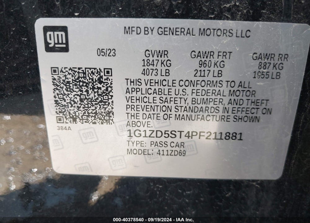 2023 CHEVROLET MALIBU FWD 1LT VIN: 1G1ZD5ST4PF211881