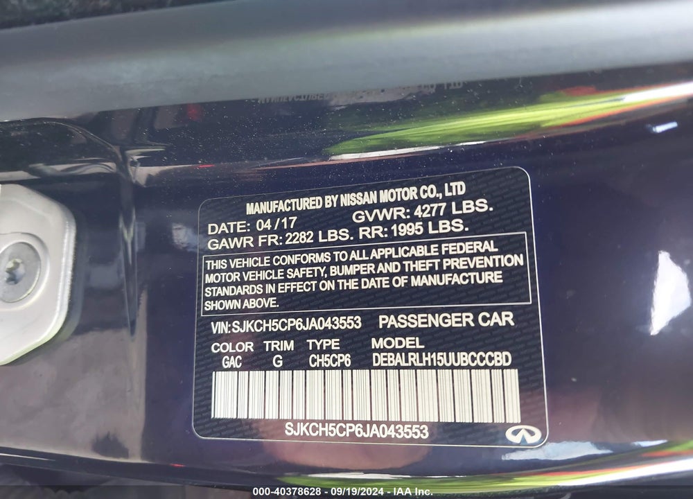 2018 INFINITI QX30 PREMIUM VIN: SJKCH5CP6JA043553
