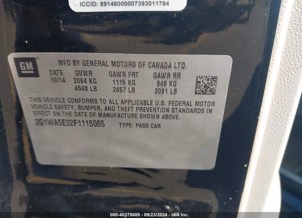 2015 CHEVROLET IMPALA LIMITED LS VIN: 2G1WA5E32F1115065