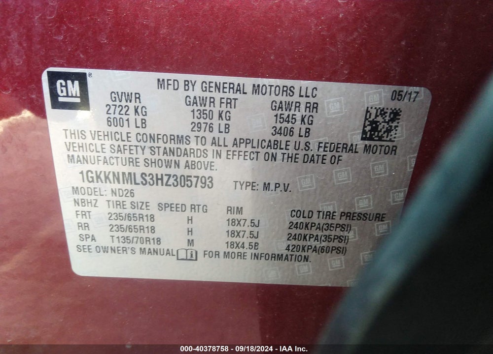 2017 GMC ACADIA SLT-1 VIN: 1GKKNMLS3HZ305793