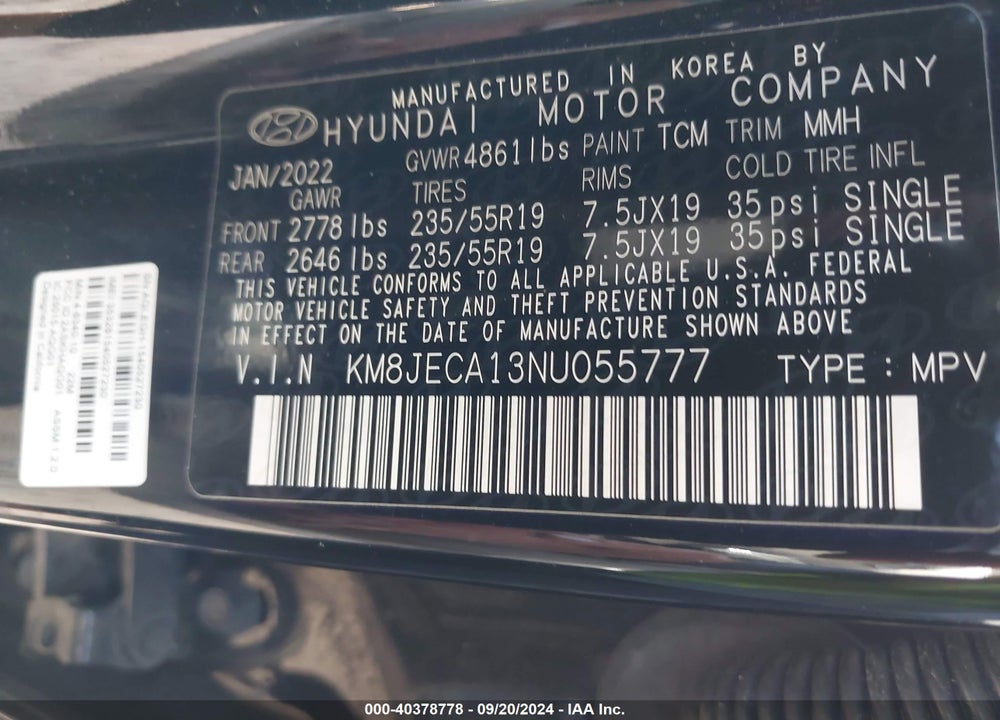 2022 HYUNDAI TUCSON HYBRID LIMITED VIN: KM8JECA13NU055777
