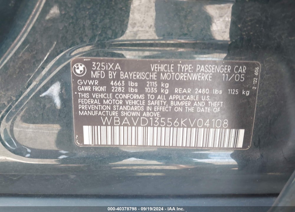 2006 BMW 325XI VIN: WBAVD13556KV04108