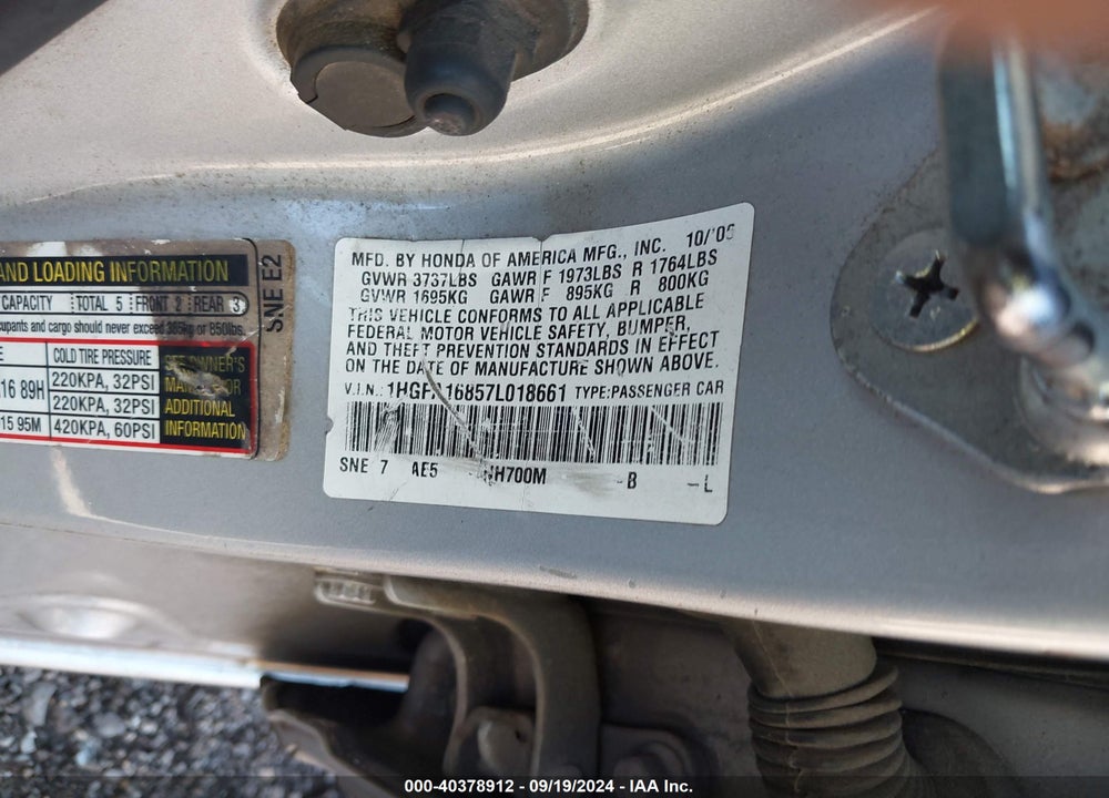 2007 HONDA CIVIC EX VIN: 1HGFA16857L018661