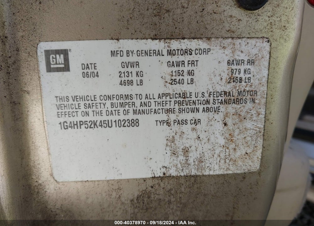 2005 BUICK LESABRE CUSTOM VIN: 1G4HP52K45U102388