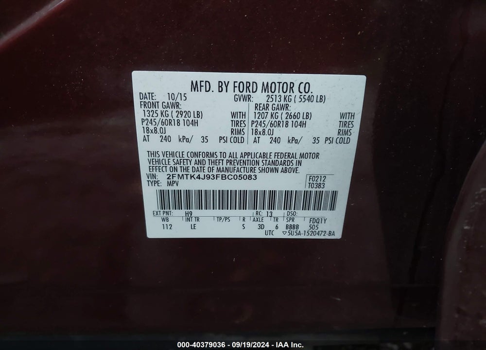 2015 FORD EDGE SEL VIN: 2FMTK4J93FBC05083