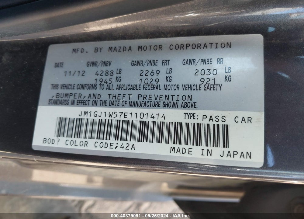 2014 MAZDA 6 I GRAND TOURING VIN: JM1GJ1W57E1101414