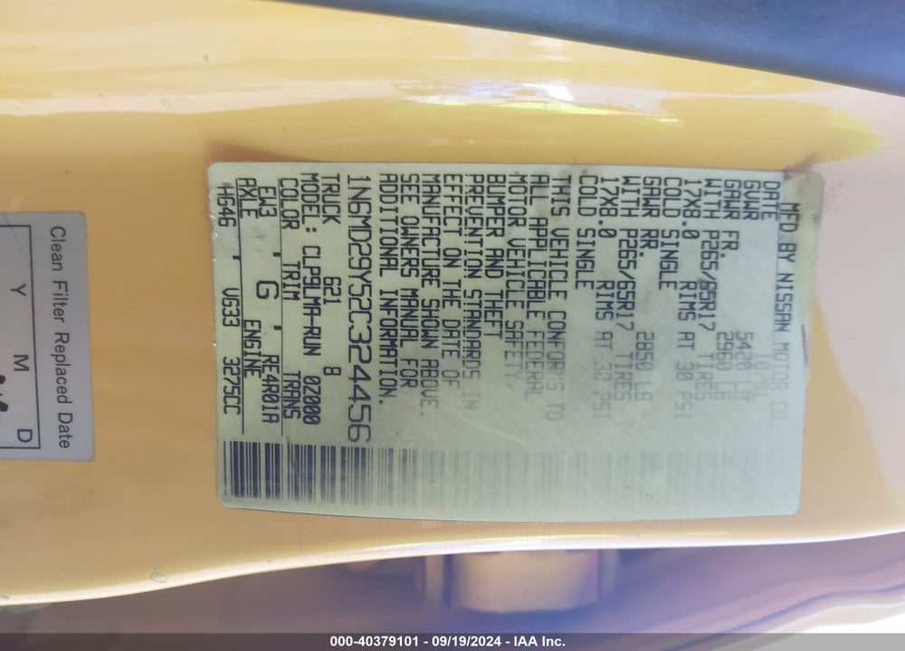 2002 NISSAN FRONTIER SC-V6 VIN: 1N6MD29Y52C324456