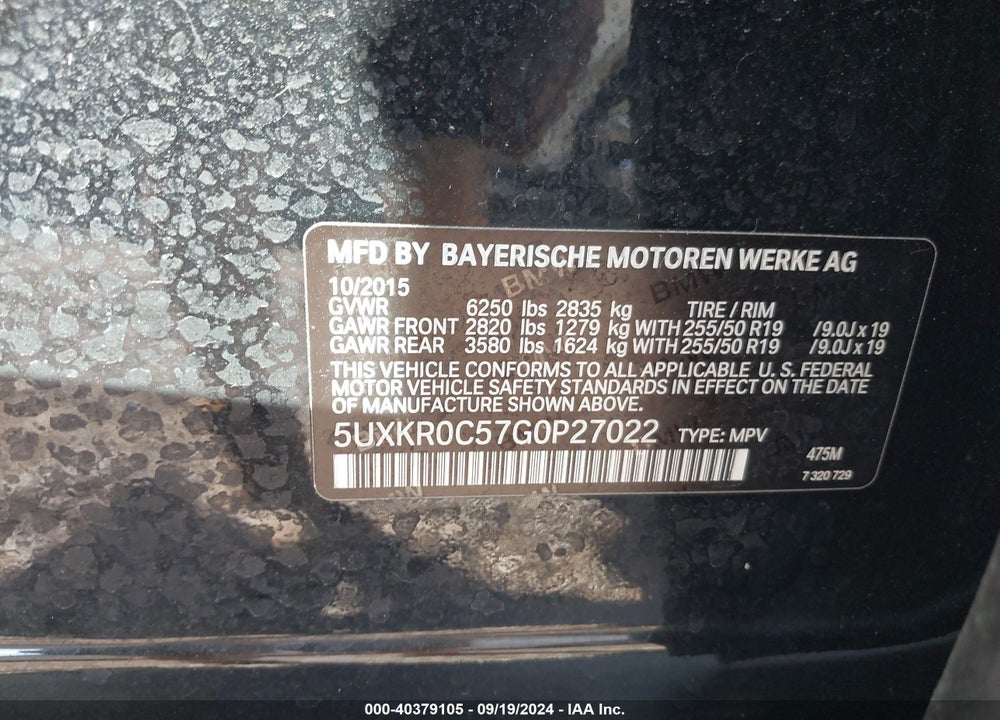 2016 BMW X5 XDRIVE35I VIN: 5UXKR0C57G0P27022