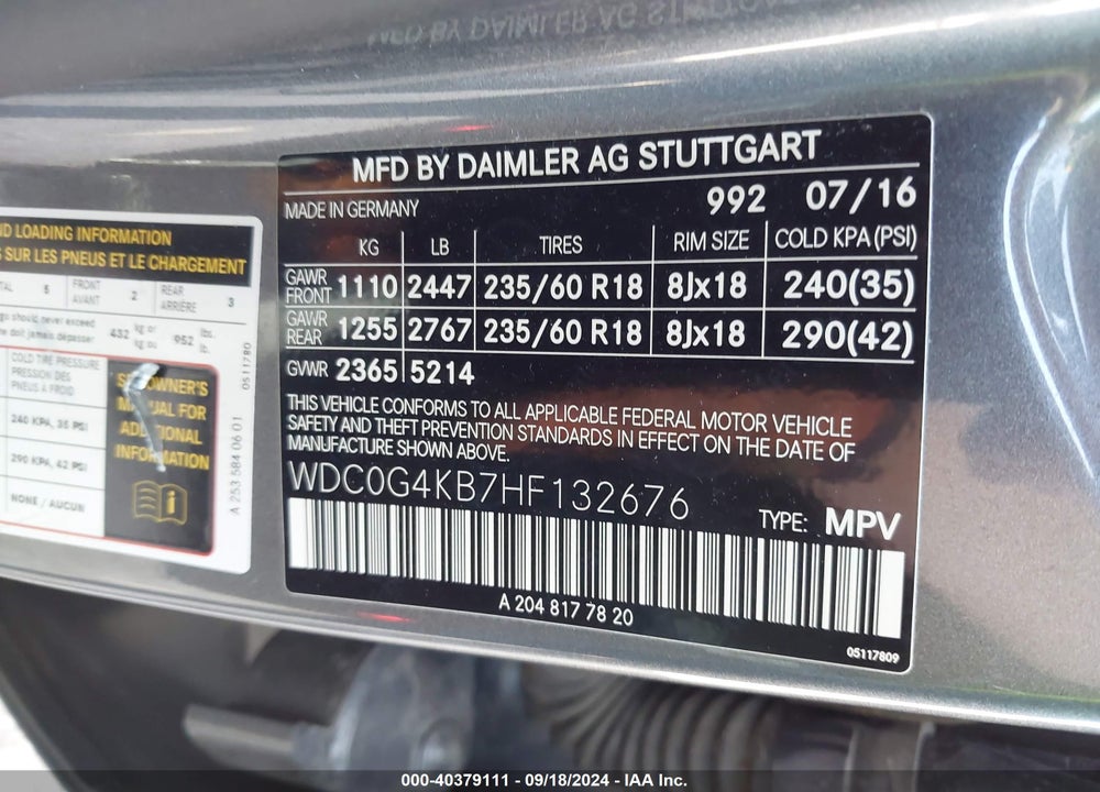 2017 MERCEDES-BENZ GLC 300 4MATIC VIN: WDC0G4KB7HF132676