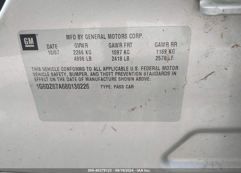2008 CADILLAC STS V8 VIN: 1G6DZ67A680130226
