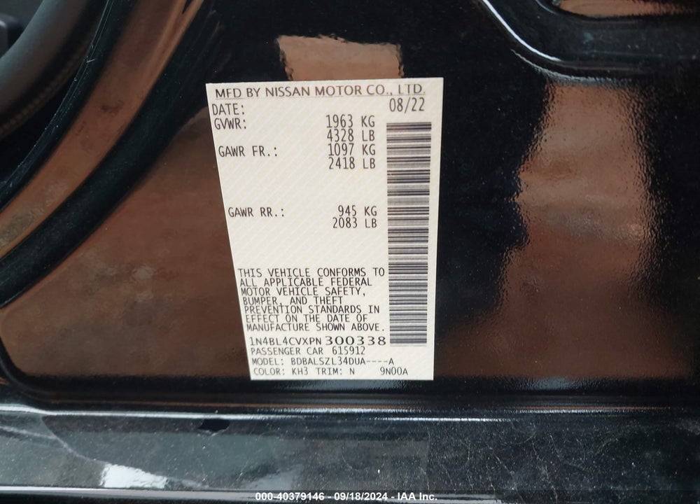 2023 NISSAN ALTIMA SR FWD VIN: 1N4BL4CVXPN300338