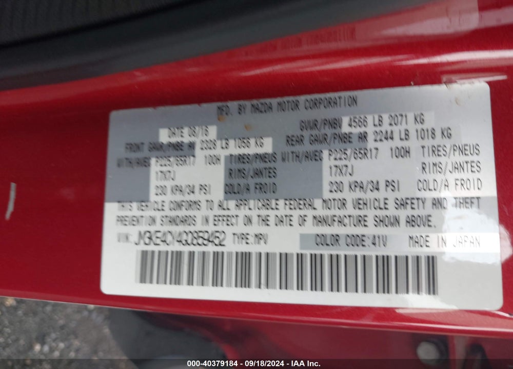 2016 MAZDA CX-5 TOURING VIN: JM3KE4CY4G0859452