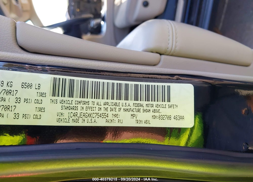 2019 JEEP GRAND CHEROKEE LAREDO E 4X2 VIN: 1C4RJEAGXKC754554