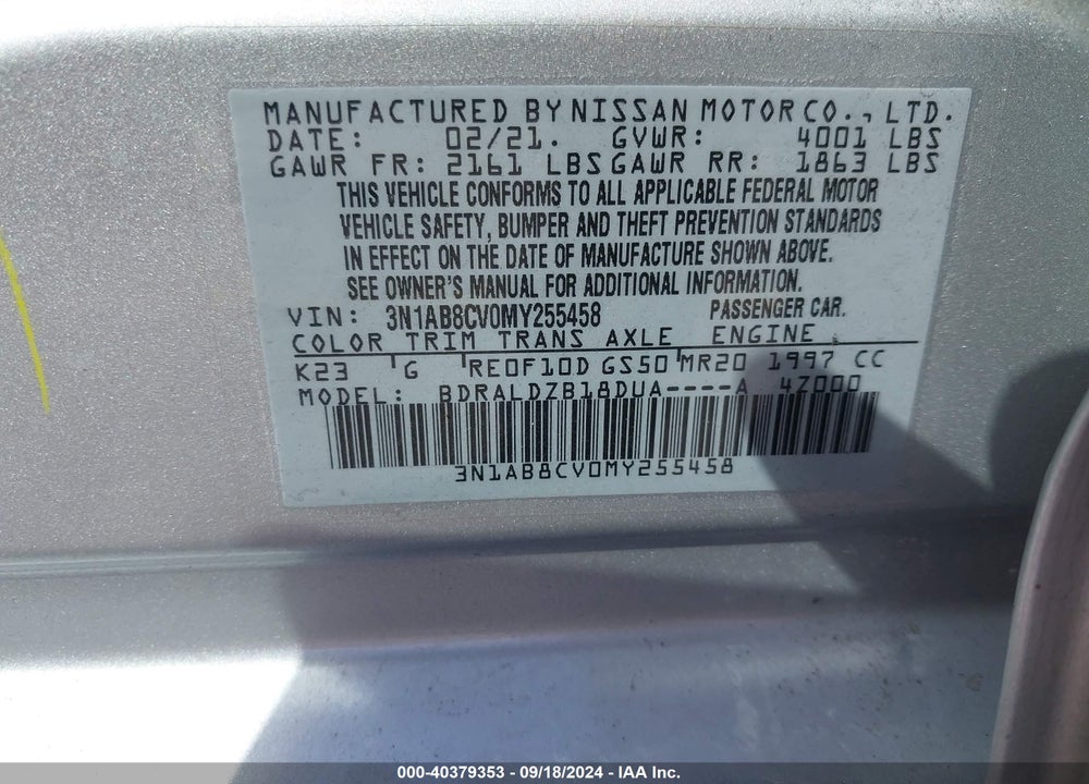 2021 NISSAN SENTRA SV XTRONIC CVT VIN: 3N1AB8CV0MY255458