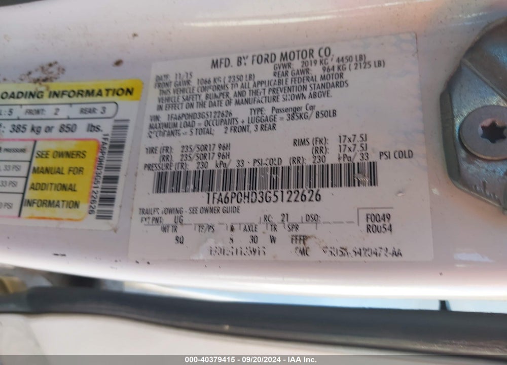 2016 FORD FUSION SE VIN: 1FA6P0HD3G5122626