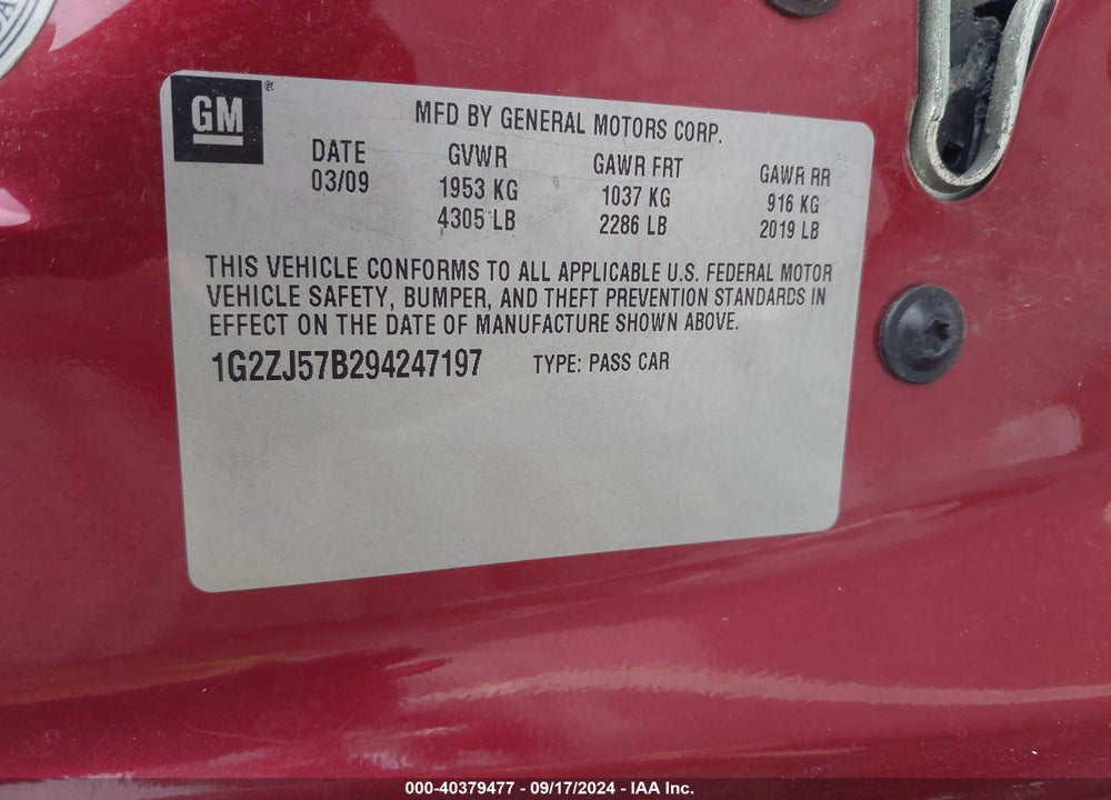 2009 PONTIAC G6 NEW SE VIN: 1G2ZJ57B294247197