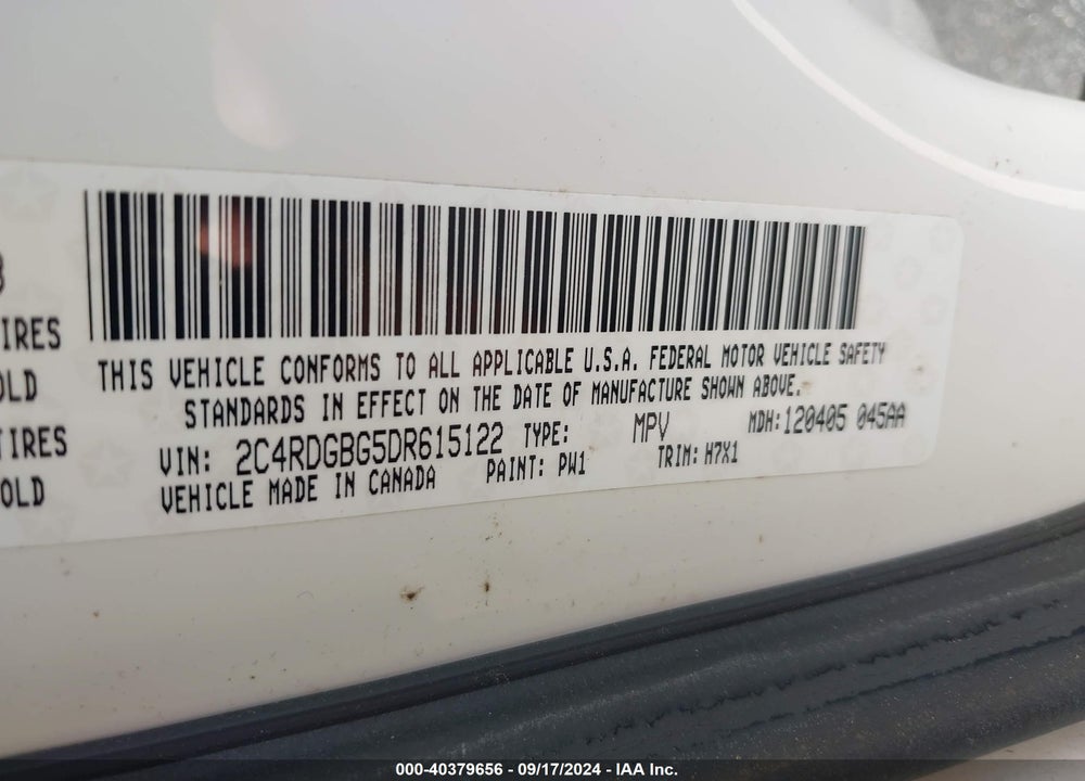 2013 DODGE GRAND CARAVAN SE VIN: 2C4RDGBG5DR615122