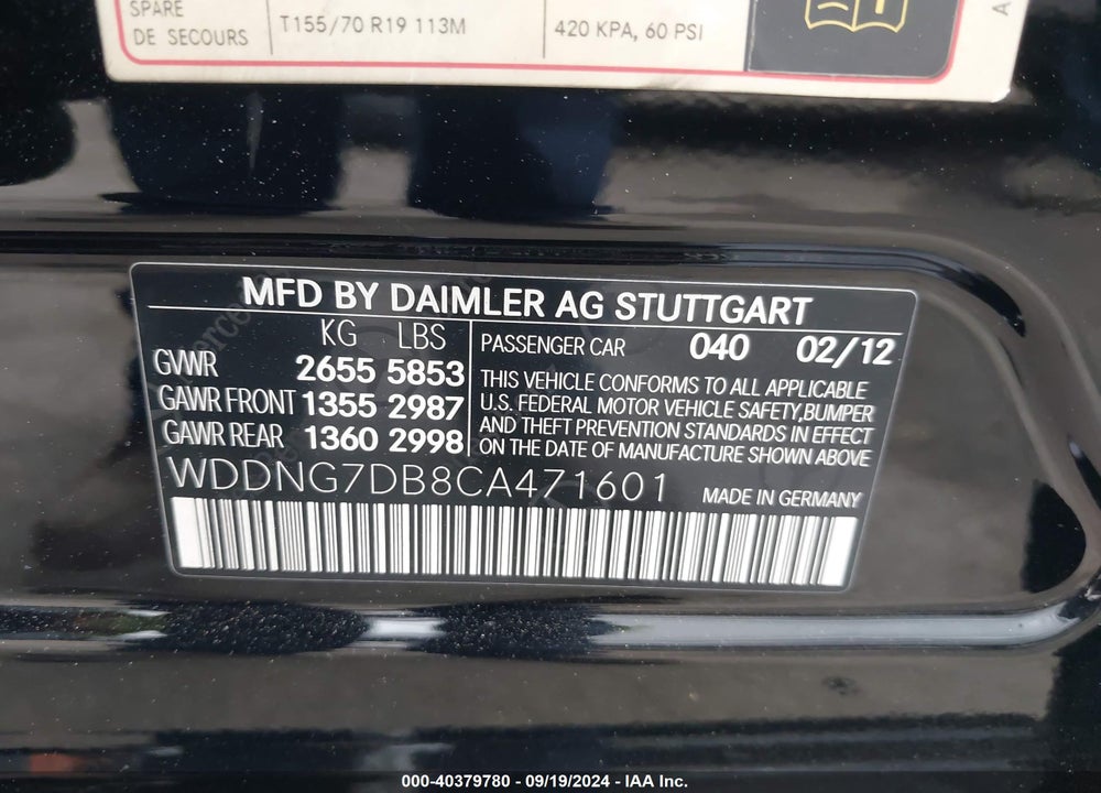 2012 MERCEDES-BENZ S 550 VIN: WDDNG7DB8CA471601
