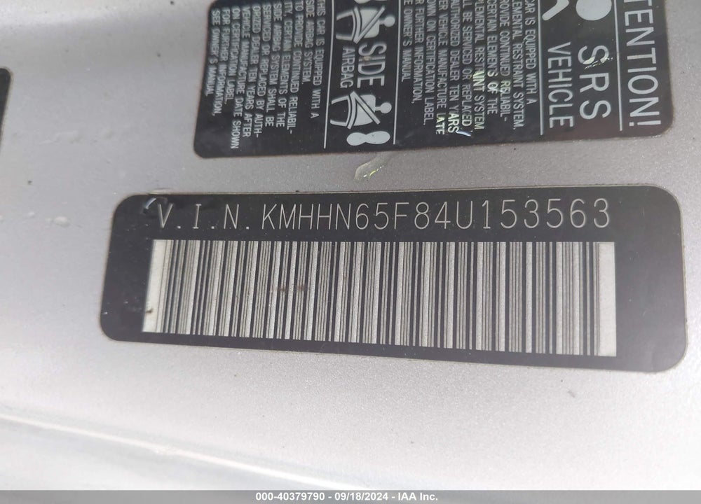 2004 HYUNDAI TIBURON VIN: KMHHN65F84U153563
