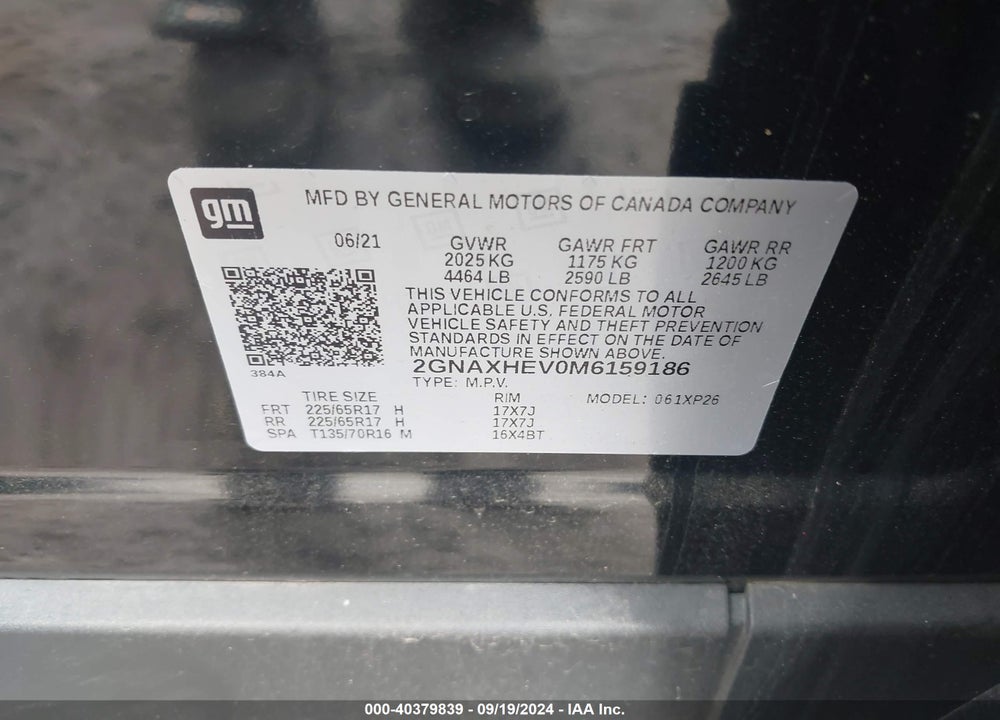 2021 CHEVROLET EQUINOX FWD LS VIN: 2GNAXHEV0M6159186