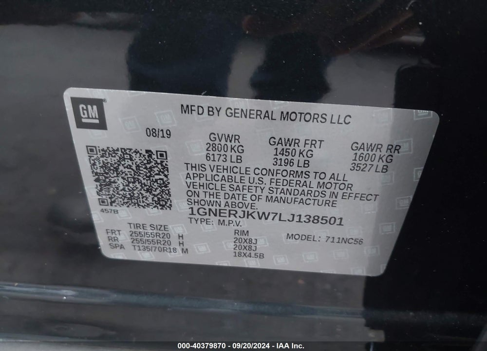 2020 CHEVROLET TRAVERSE FWD RS VIN: 1GNERJKW7LJ138501