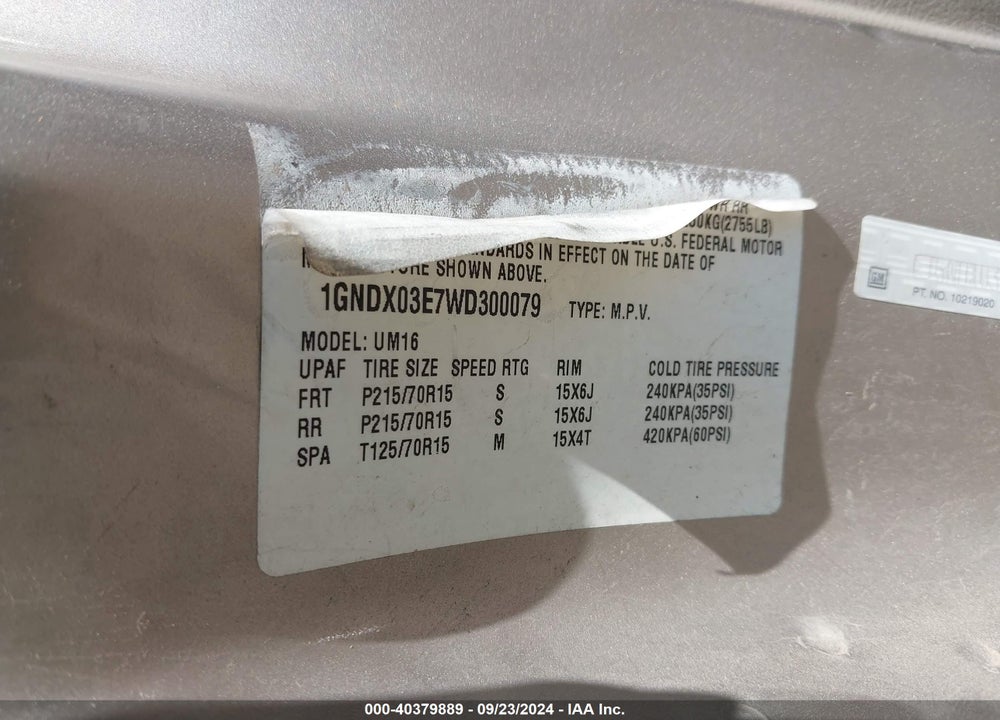 1998 CHEVROLET VENTURE VIN: 1GNDX03E7WD300079