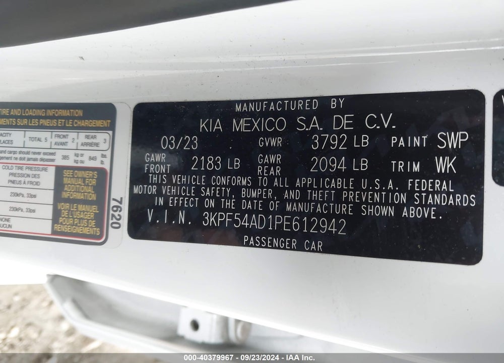 2023 KIA FORTE GT LINE VIN: 3KPF54AD1PE612942