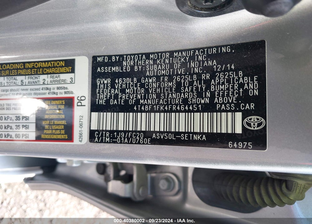 2015 TOYOTA CAMRY LE VIN: 4T4BF1FK4FR464451