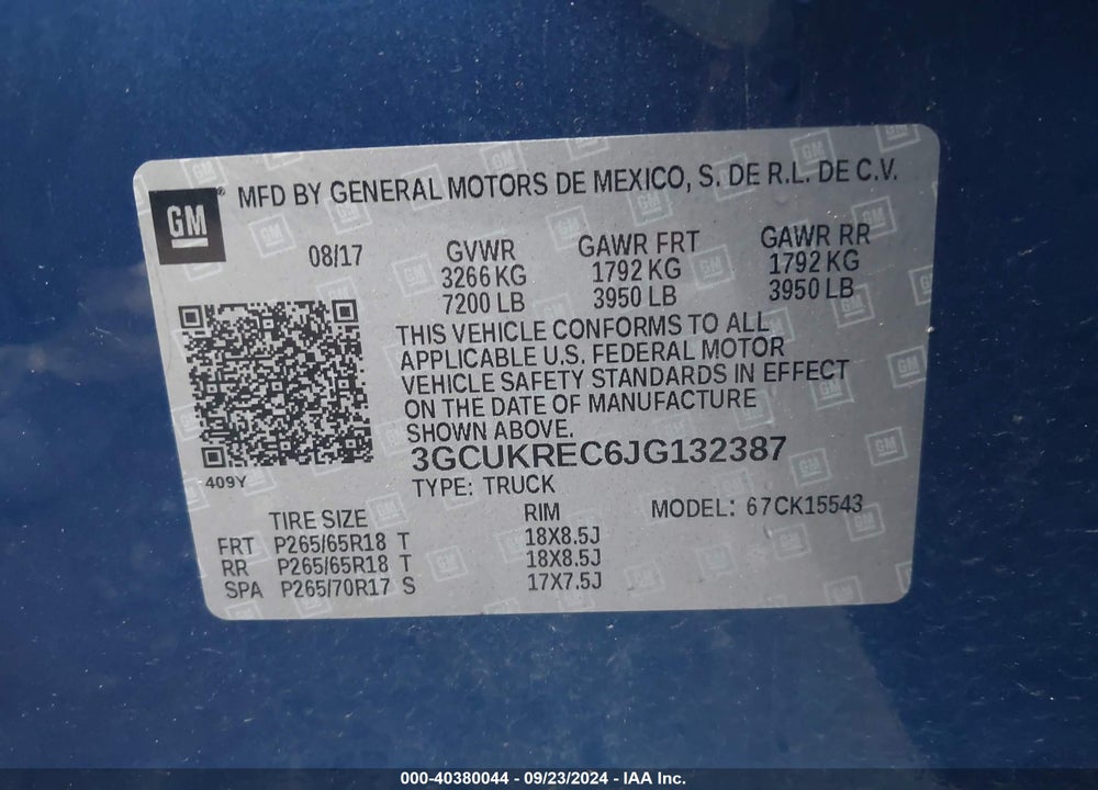 2018 CHEVROLET SILVERADO 1500 2LT VIN: 3GCUKREC6JG132387