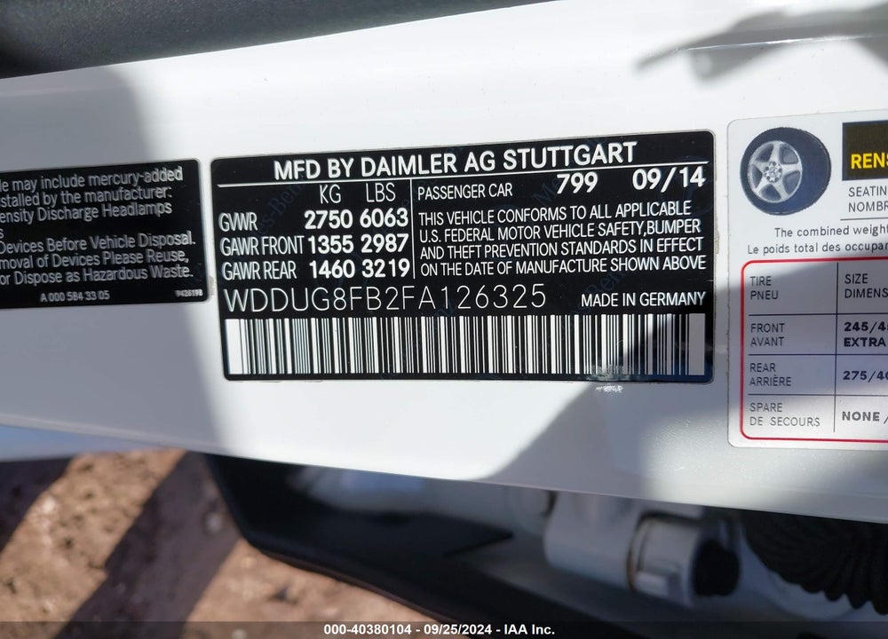 2015 MERCEDES-BENZ S 550 4MATIC VIN: WDDUG8FB2FA126325