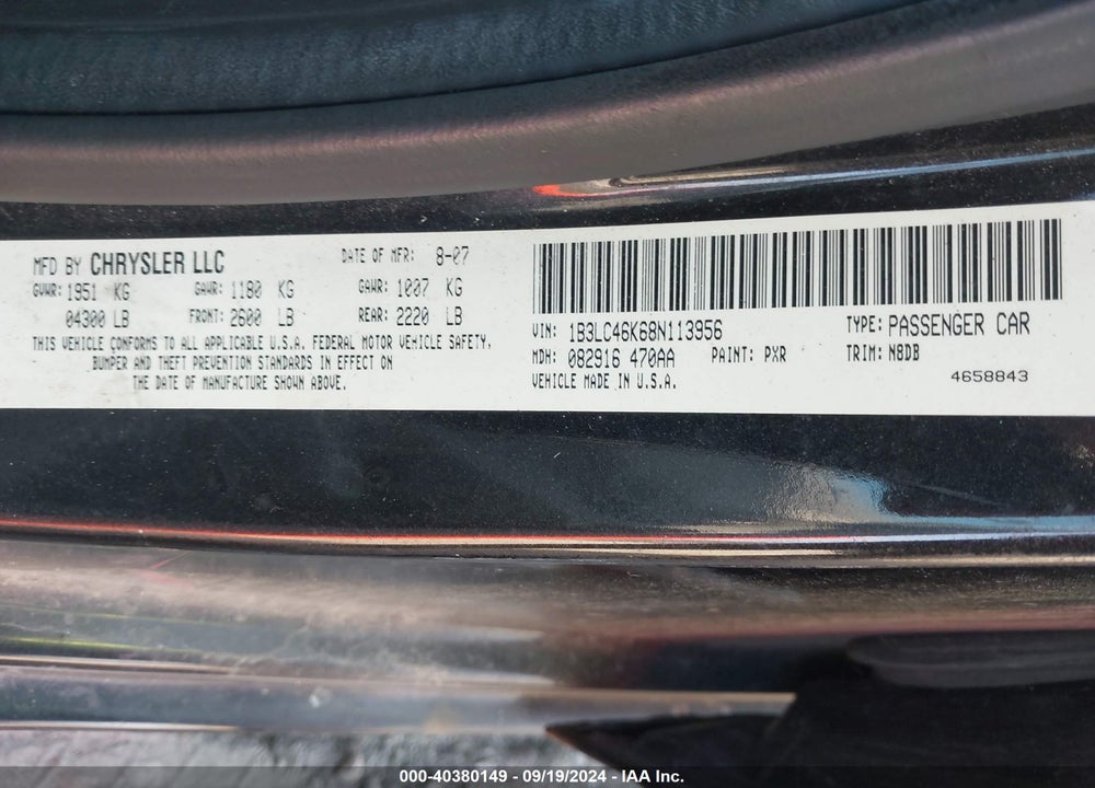 2008 DODGE AVENGER SE VIN: 1B3LC46K68N113956
